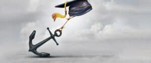 Illustration of graduation cap being weighed down by anchor