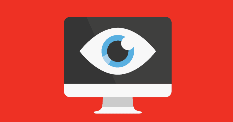 Illustration of a close up eye within a computer monitor