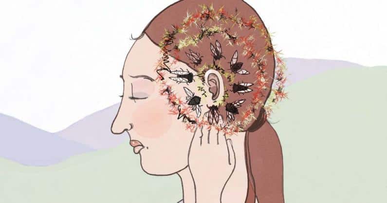 Close-up Illustration of a portrait of a woman with Tinnitus