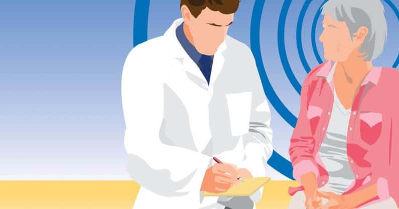 Illustration of patient consulting with audiologist