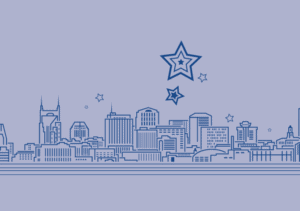 Abstract line illustration of Nashville with stars on horizon