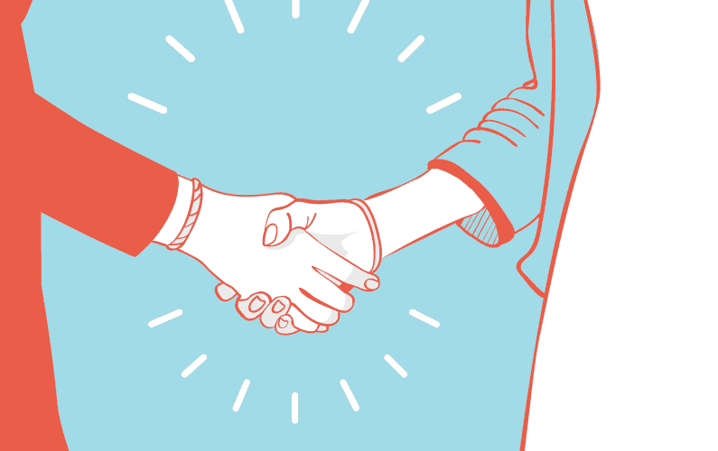 Illustration of 2 people hand shaking with introduction