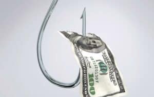 Photo of $100 bill on a fish hook