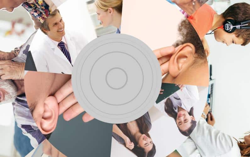 Circular photo collage of patient consultation
