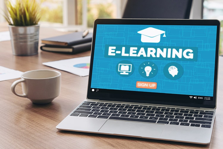 E-learning and Online Education for Student and University Concept. Video conference call technology to carry out digital training course for student to do remote learning from anywhere.