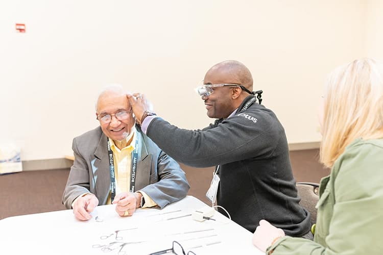 Ear wax removal demonstration.