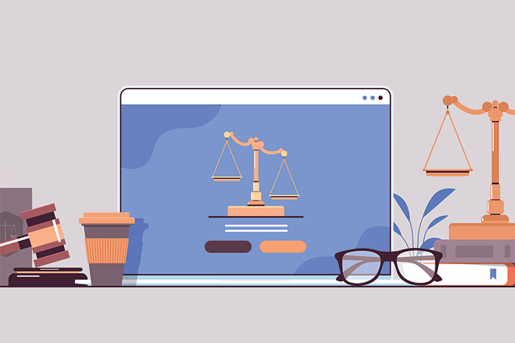 shutterstock_1991364686-take-action2 law and justice concept gavel judge books and scales on laptop screen online lawyer legal advice