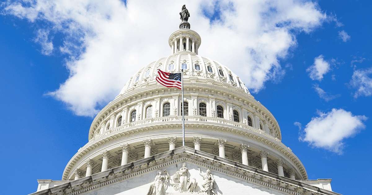 The exterior of the US Capitol Building which houses the Senate and the House of Representatives in the United States capital city of Washington DC.