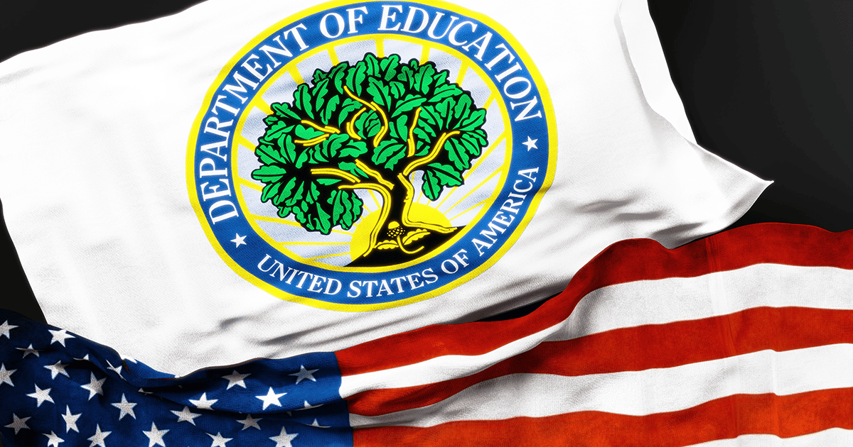 Flag of the United States Department of Education along with a flag of the United States of America as a symbol of a connection between them