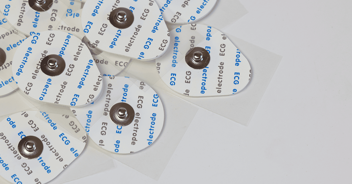 Ecg electrodes close view in a white background with copy space in the right side