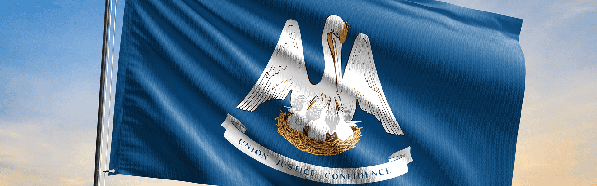 Flag of Louisiana waving flag on sunset view