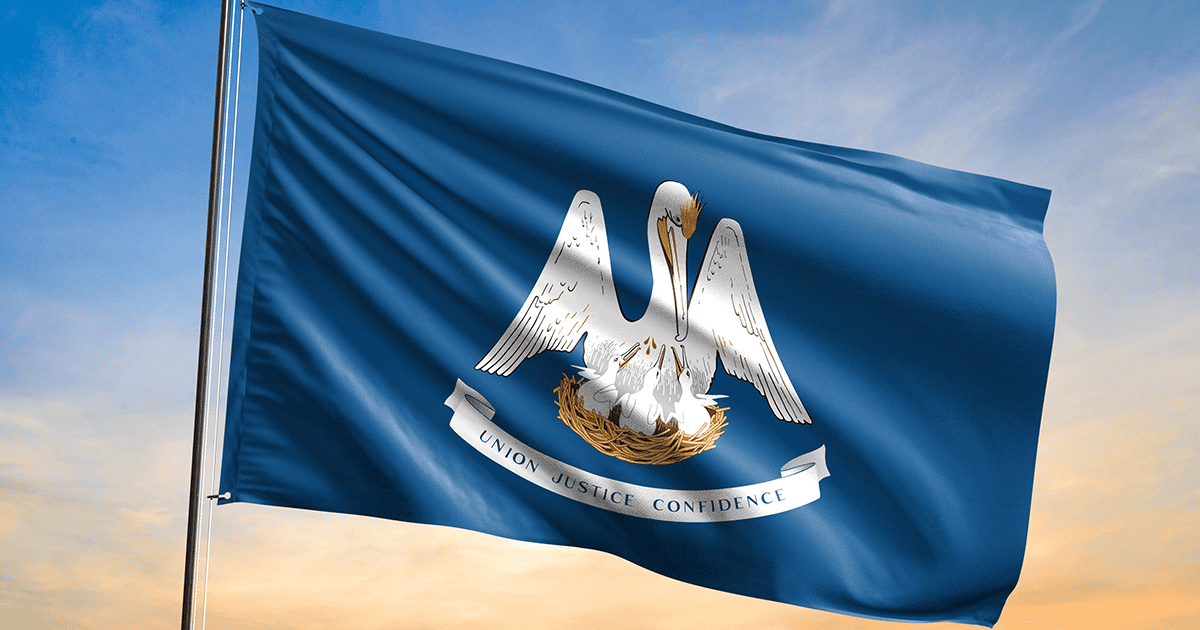 Flag of Louisiana waving flag on sunset view