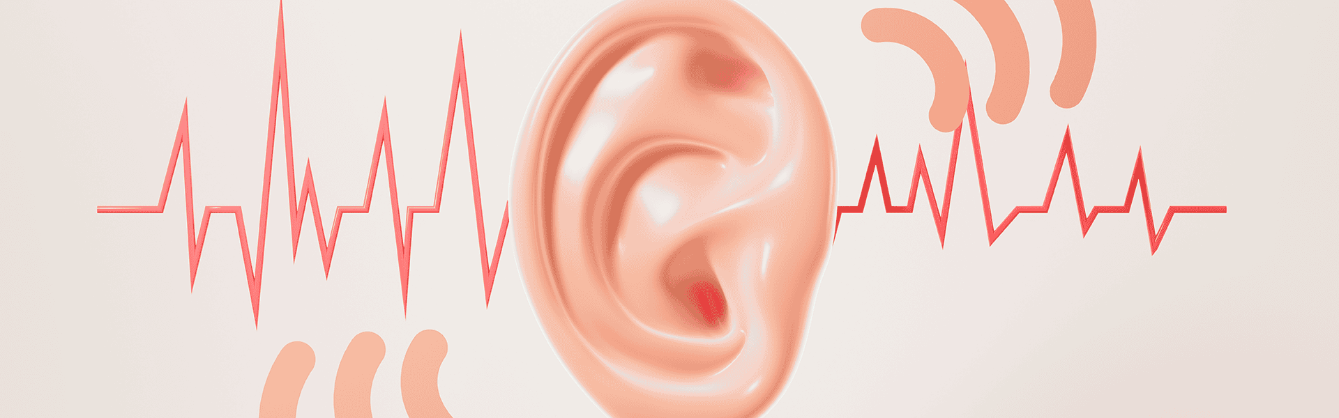 Human ear hears sounds, sound wave, 3d rendering. 3d illustration.