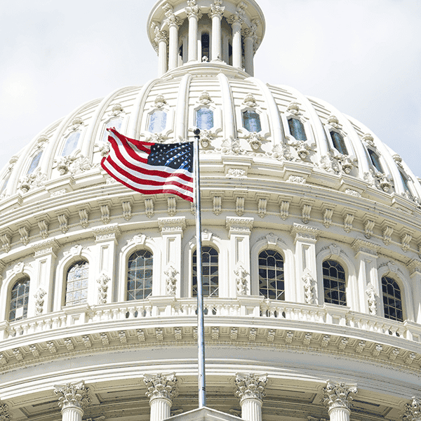 The exterior of the US Capitol Building which houses the Senate and the House of Representatives in the United States capital city of Washington DC.